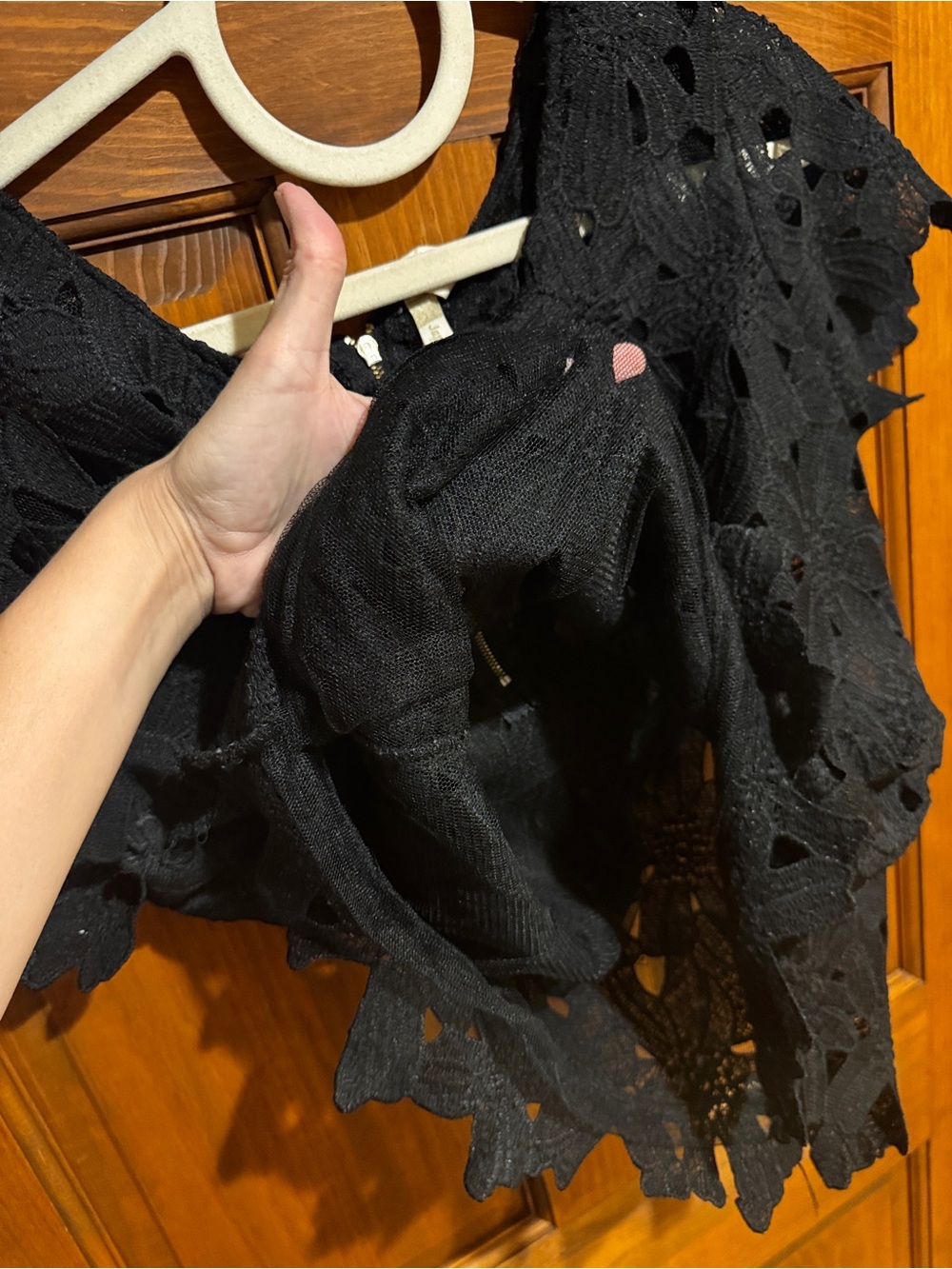 390. Japna Black Crochet Lace Short-Sleeve Blouse - Picture 5 of 11